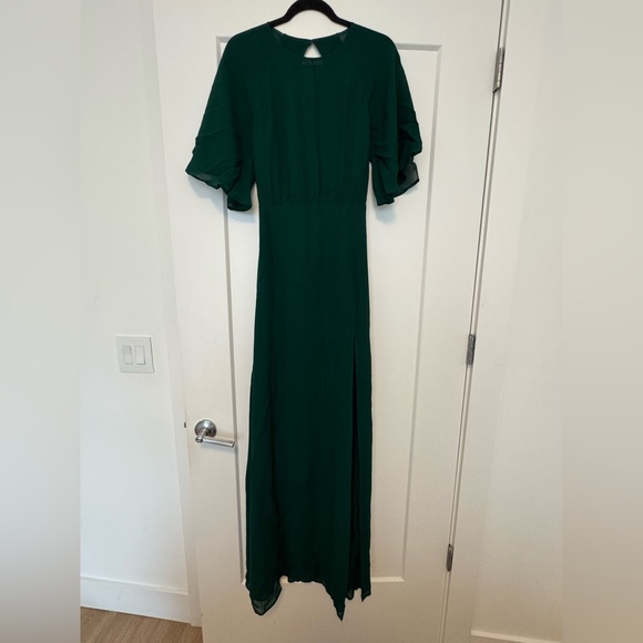 reformation emerald green dress Rent The Breslin Metallic Green Midi Dress By Reformation main image 1